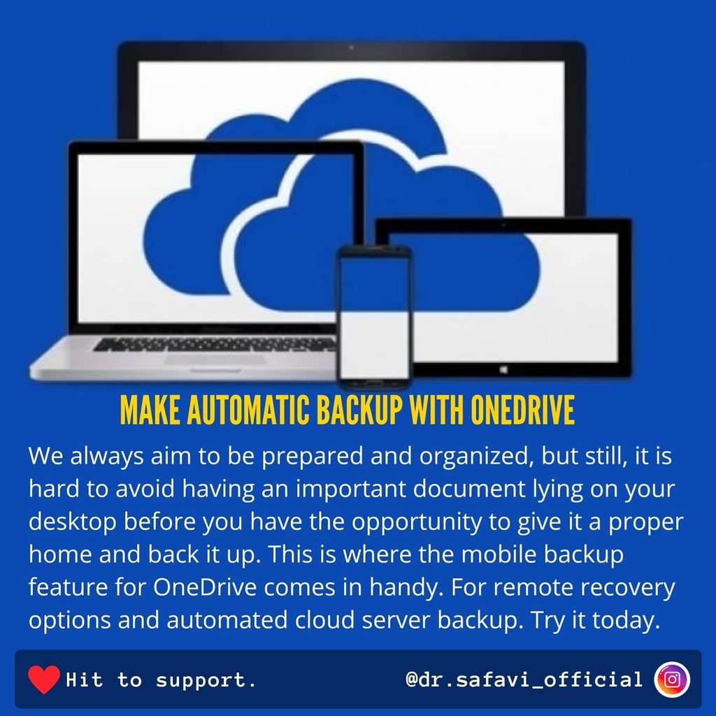 SmSafavi's tweet photo. Make Automatic Backup with Onedrive

#backup #onedrive #update #patch #securityawareness #cybersecurityawareness #cybersecurity #advice #diy #safetyfirst #safetytips https://t.co/zjLzHk2T4d