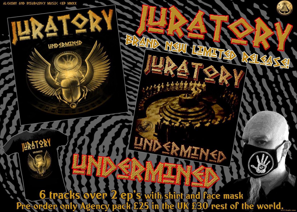 We are releasing not one, but 2 cd ep's! A total of 6 new trax, packaged with a special shirt and Covid - 19 era face covering.
This pack is strictly limited and on pre-order only! Message the FB band page for payment info, and STAY SAFE!
facebook.com/juratory/

#industrial