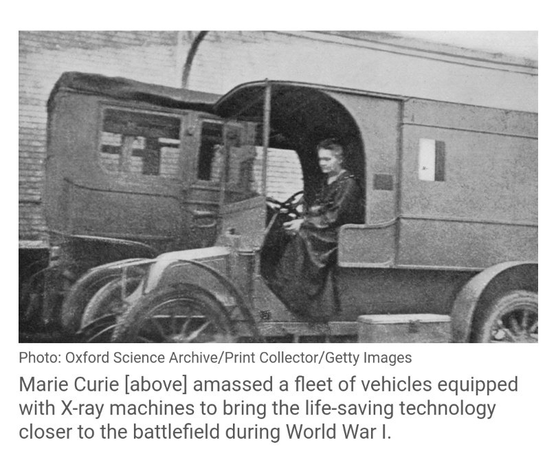 These mobile Xray vans were called "Petite Curie" or little Curie. Curie modified the dynamo in these vans to generate electricity for operating X Ray machines inside them.