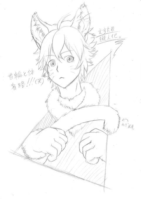 うちのむすた君♂の
擬人化案描いてみた!???

胸とお腹にも模様があるんだけど、
その位置の模様は肌に直接付いてる模様にしようかな。

首輪と身体は一先ず省略!!
鍵尻尾。

服は下半身だけで、靴は履いてない
(うちの子あるある)感じで。
実はめんどいだk((

#うち猫擬人化
#むすた
#うちの子 