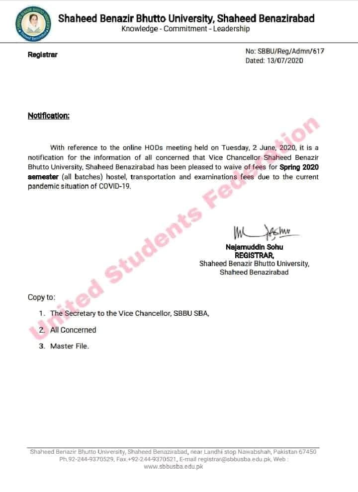 wafawaseem's tweet photo. If SBBU can waive all the fees due to coronavirus pandemic, why cannot SAU? Although, SAU has not provided any money-consuming facility due to the lockdown. How can then it notify students to pay fees as soon as possible? 
#BoycottFeesSAU
#BoycottFeesSAU https://t.co/ZMASFYMJzM