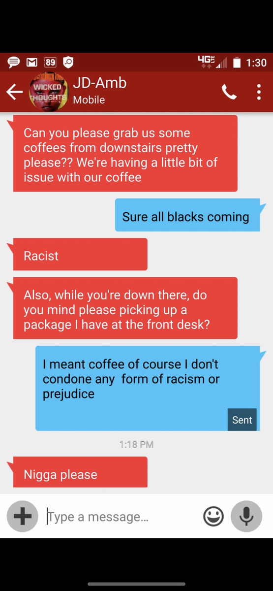 Also, she's racist. Amber is red, blue is Sean Bett
