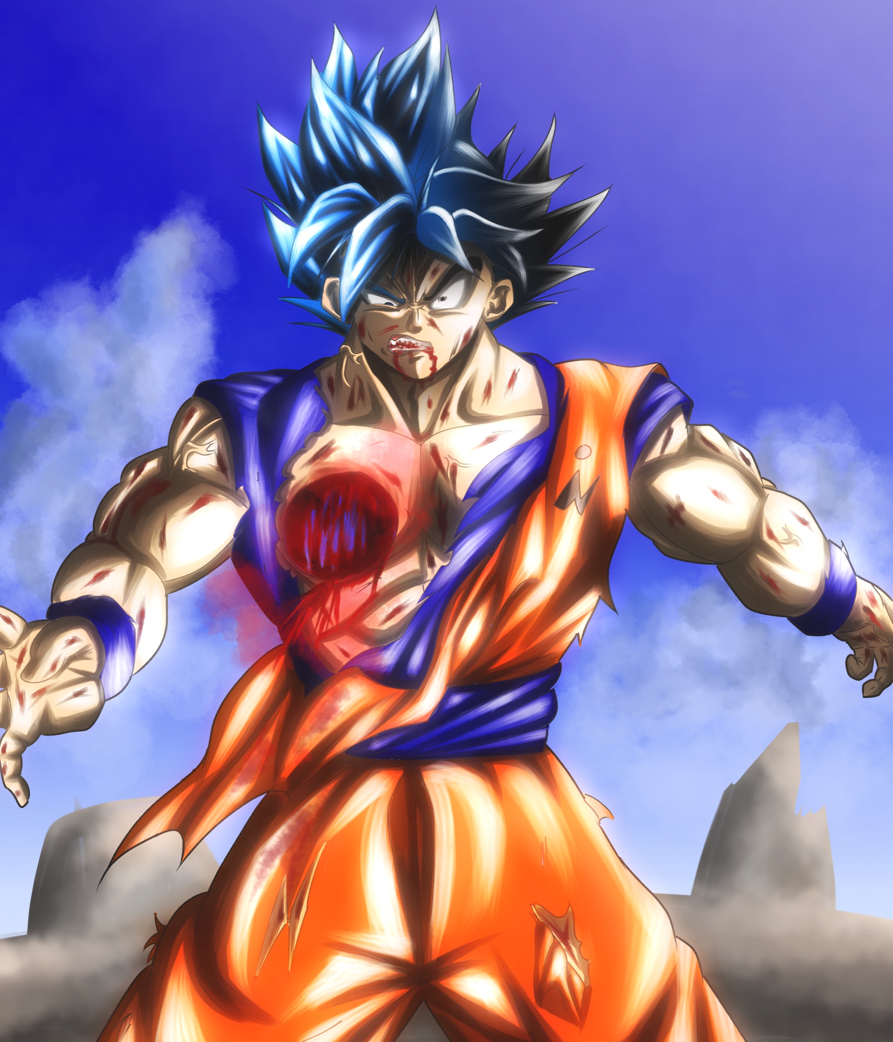 A 10thunderboltlljp 孫悟空 Son Goku 漫画版超の最新話の悟空 ちょいグロい ドラゴンボール超 イラスト