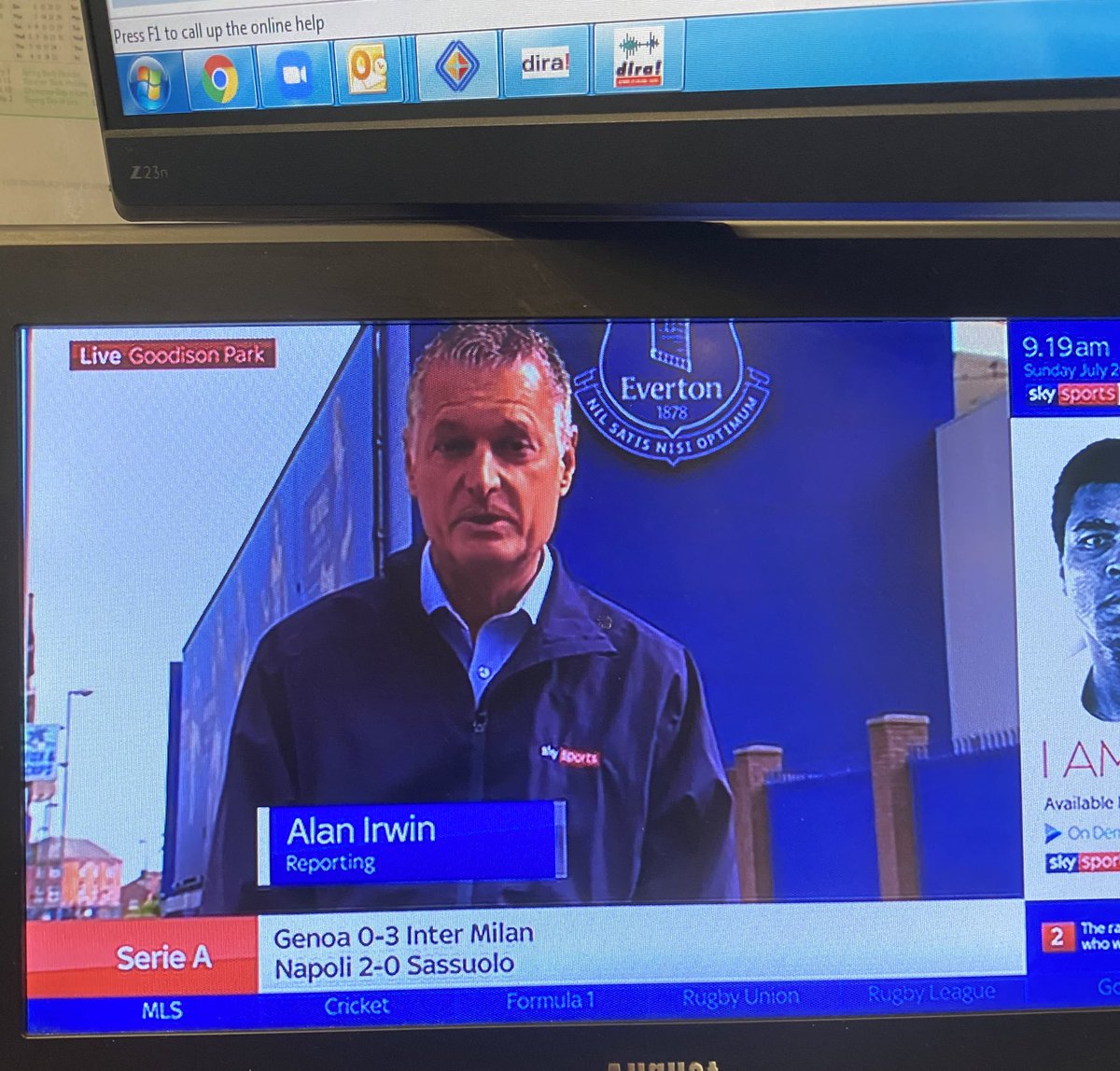 daviddownie17's tweet photo. The lesser spotted @CityAlani on my tv screen! 

There’s a man who can’t have missed many Leighton Baines matches! #EFC https://t.co/q8ItONrpJC