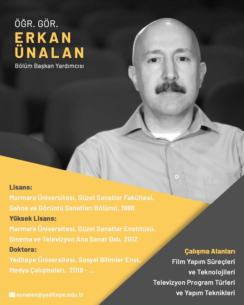 Bölüm Başkan Yardımcısı Öğr. Gör. Erkan Ünalan. Hocamızın akademik çalışmaları hakkında detaylı bilgiye web sayfamızdan ulaşabilirsiniz. 

Radyo, Televizyon ve Sinema Bölümü Online Tanıtım Linki: meet.google.com/gze-ocuq-foi pic.x.com/q8P7FUStOF