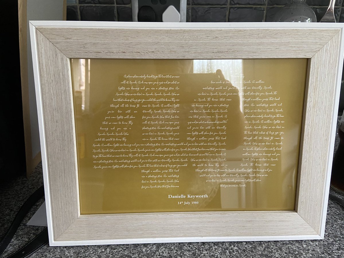 Natamos4's tweet photo. Love to see our prints in place This one is A4 size and #personalised with #songlyrics available in your choice of colour 🎉 #specialbirthday #gift https://t.co/889Ito8OrA