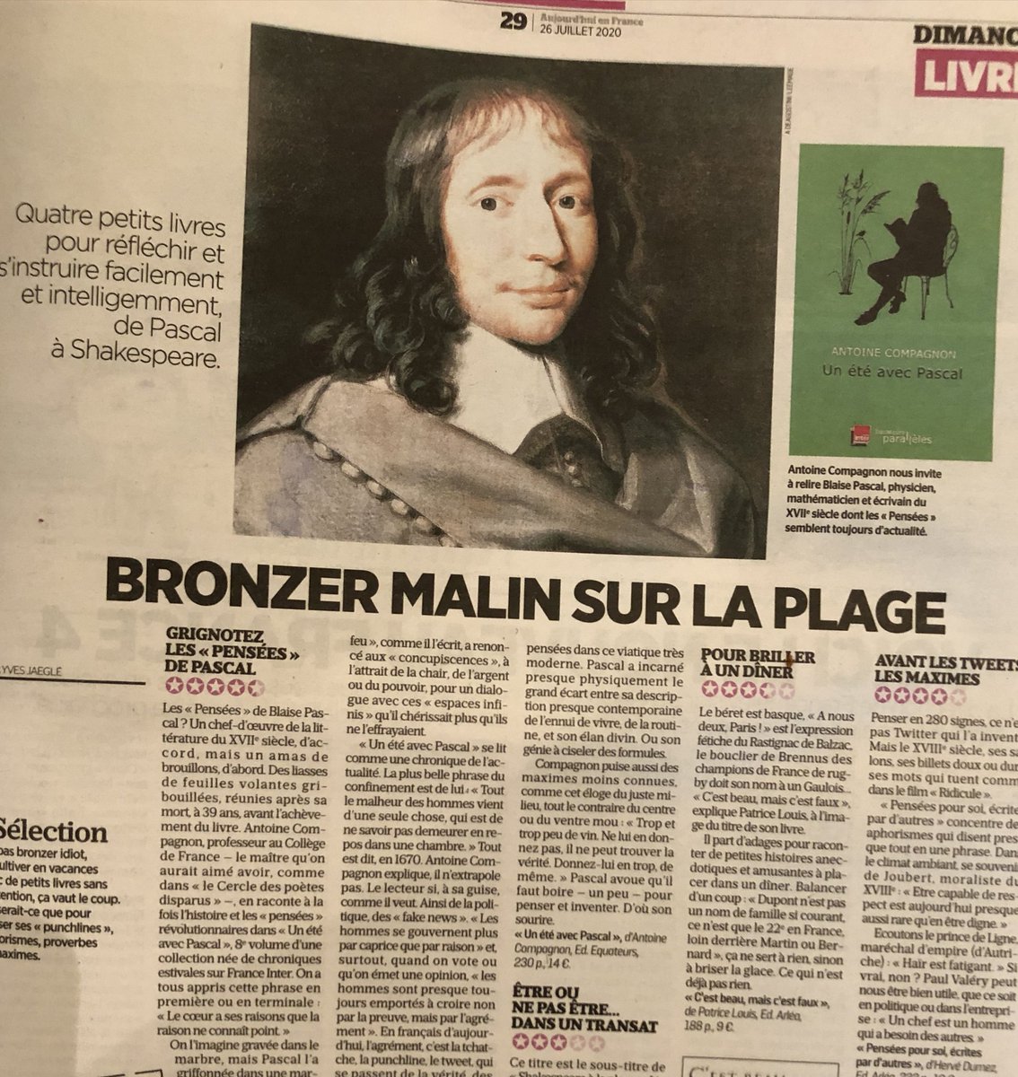 Equateurs's tweet photo. Bronzer malin sur la plage, en grignotant les Pensées de Pascal : "Un été avec Pascal se lit comme une chronique de l'actualité."
La suite de l'article est à découvrir dans @le_Parisien
@enoitan @franceinter @EditionsRF #editionsdesequateurs #uneteavec https://t.co/0OhjMnt4aJ