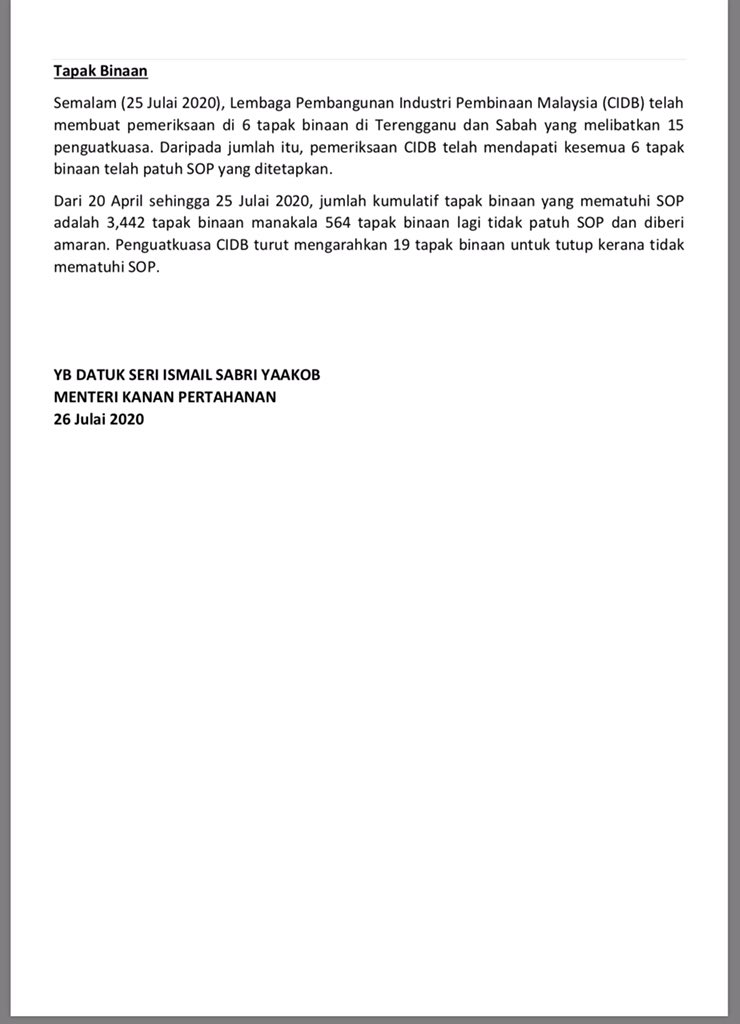 RT <a href="/MINDEFMalaysia/">MINDEF Malaysia</a>: Kenyataan Akhbar Menteri Kanan Pertahanan: Perintah Kawalan Pergerakan Pemulihan (PKPP) (26 Julai 2020)