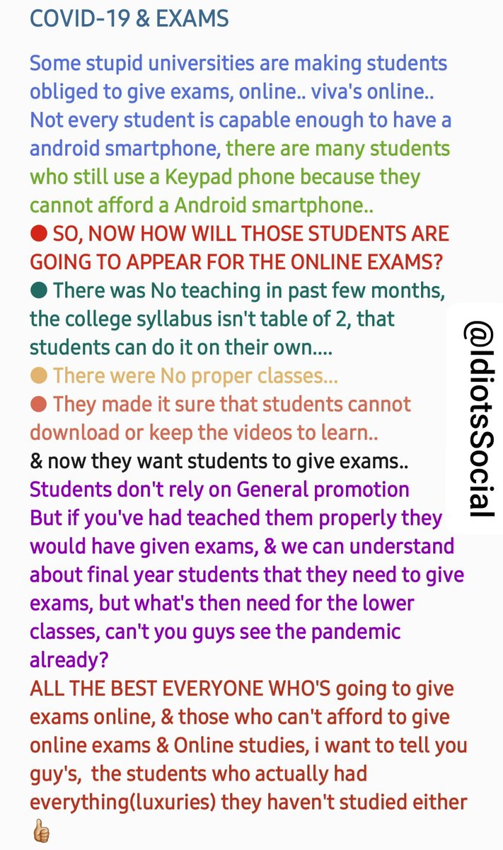 IdiotsSocial's tweet photo. COVID-19 &amp; EXAMS 
#GeneralPromotiontoAll https://t.co/vn3MBVQcql