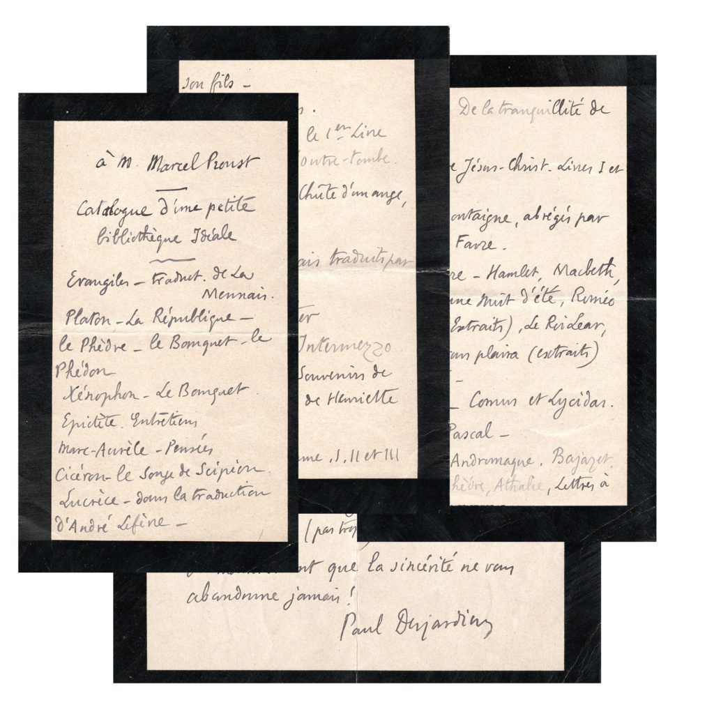 Passeur_dArts's tweet photo. L’Hôtel Littéraire Le Swann vient d’acquérir une lettre autographe du philosophe Paul Desjardins, adressée à Marcel Proust / @H_Litteraires 
Son auteur s’amuse à dresser le catalogue d’une petite bibliothèque idéale pour le futur écrivain : https://t.co/rWGTpFW4oH https://t.co/LDD4J1KbJN