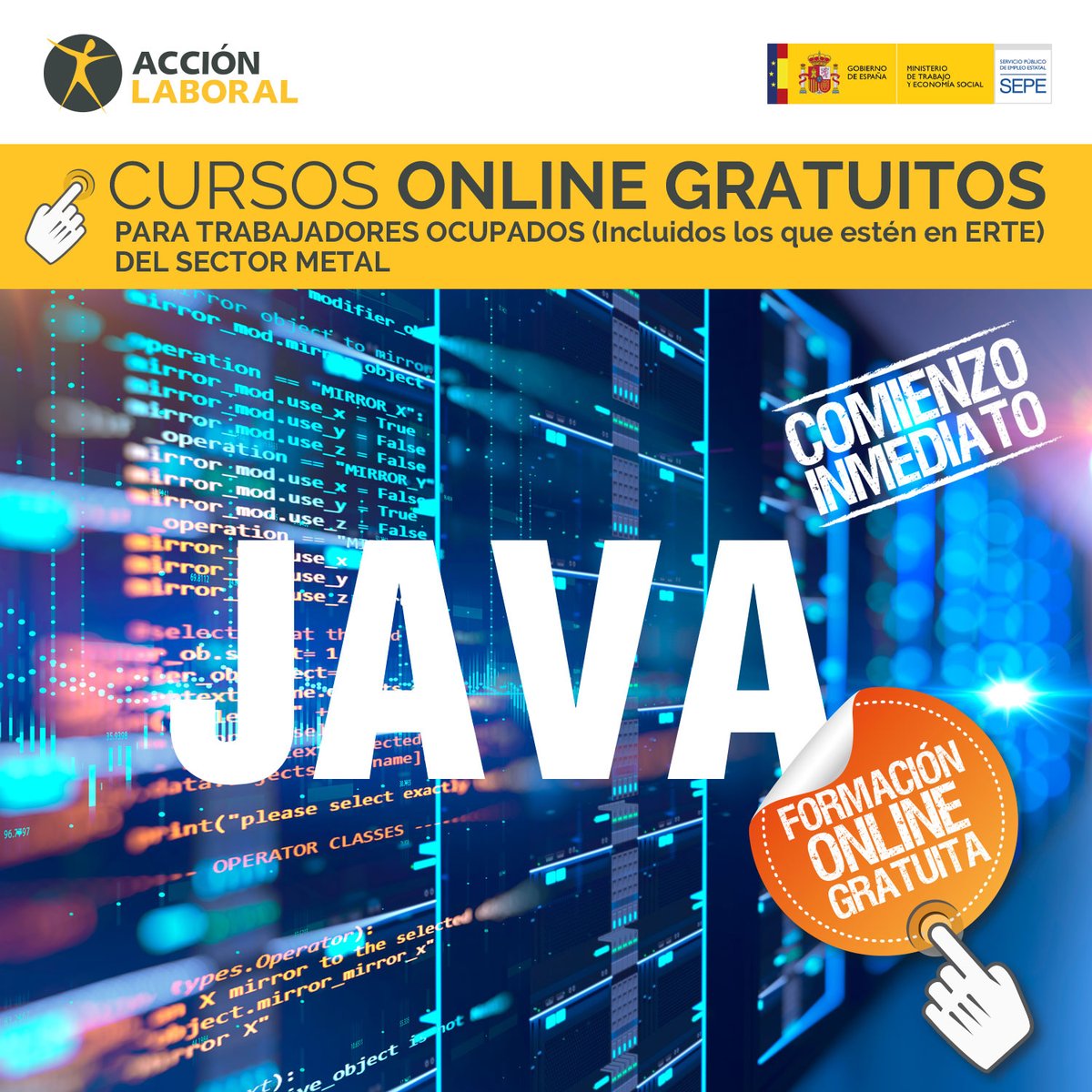 Accion_Laboral's tweet image. ¿Te gustaría aprender programación #java? Inscríbete ahora es nuestro #cursogratuito para trabajadores y autónomos.
‼Son las últimas plazas‼
MÁS INFO EN:
🖥 formacion.accionlaboral.com/cursos-subvenc…
#cursojava #cursosjavagratis #cursosgratis #formaciongratuita #formateencasa