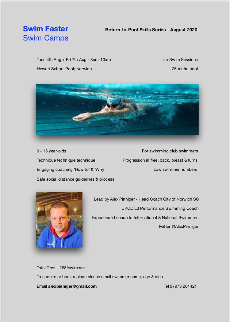 AlexPinniger's tweet photo. Swimming skills series 
Norwich - August 
Swimmers welcome from any club https://t.co/pLc3dZeczi