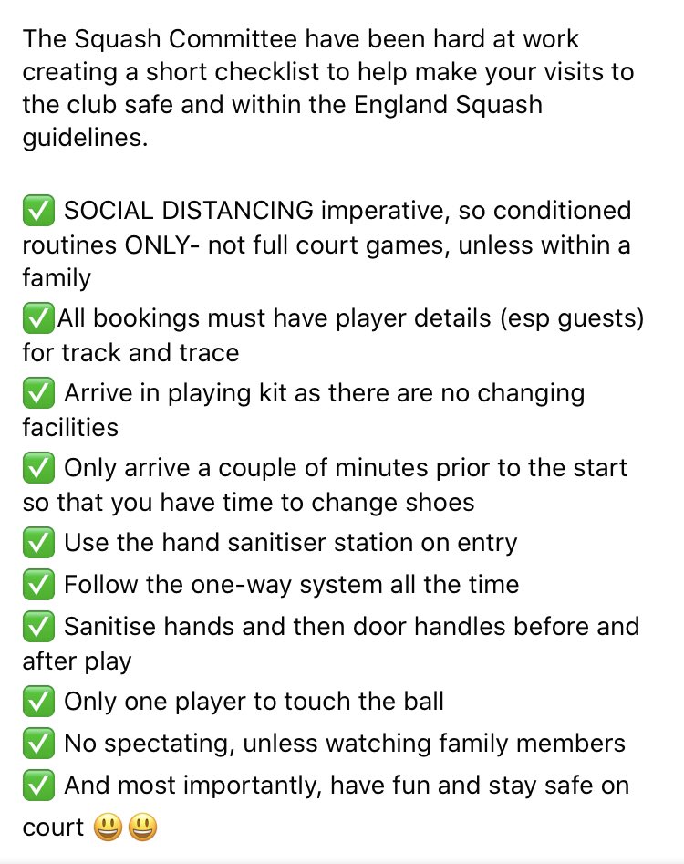 What a brilliant weekend so far 😃! It’s lovely to see so many happy, smiling faces back in court 😃 Please check the photo attached for some updated guidance 👍🏻