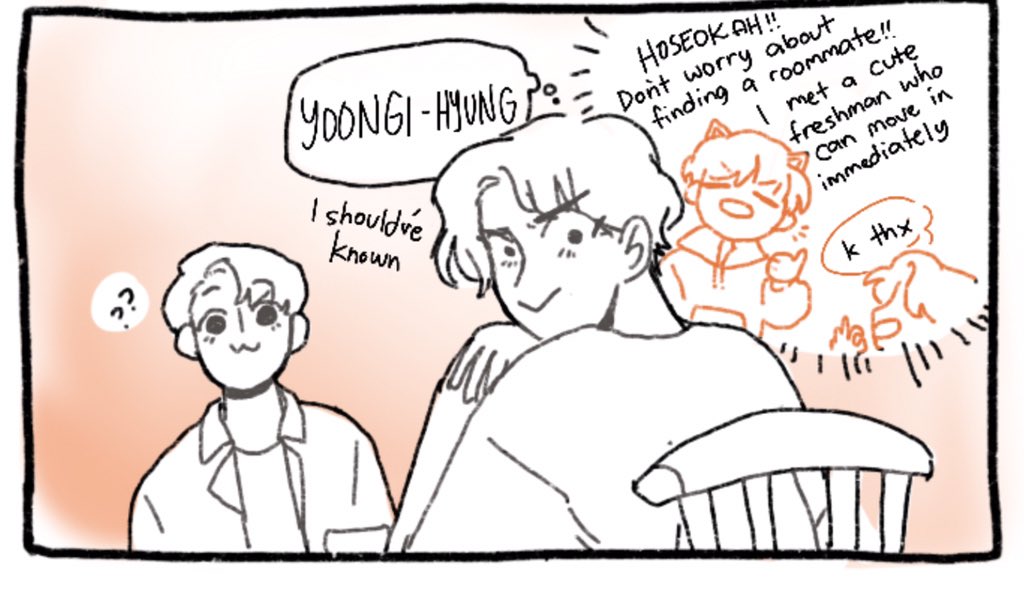 im not gonna be able to finish this tonight if i have to color it in so PART 2: They Were Roommates #hopekook #hopekookweek20 (2/3) 