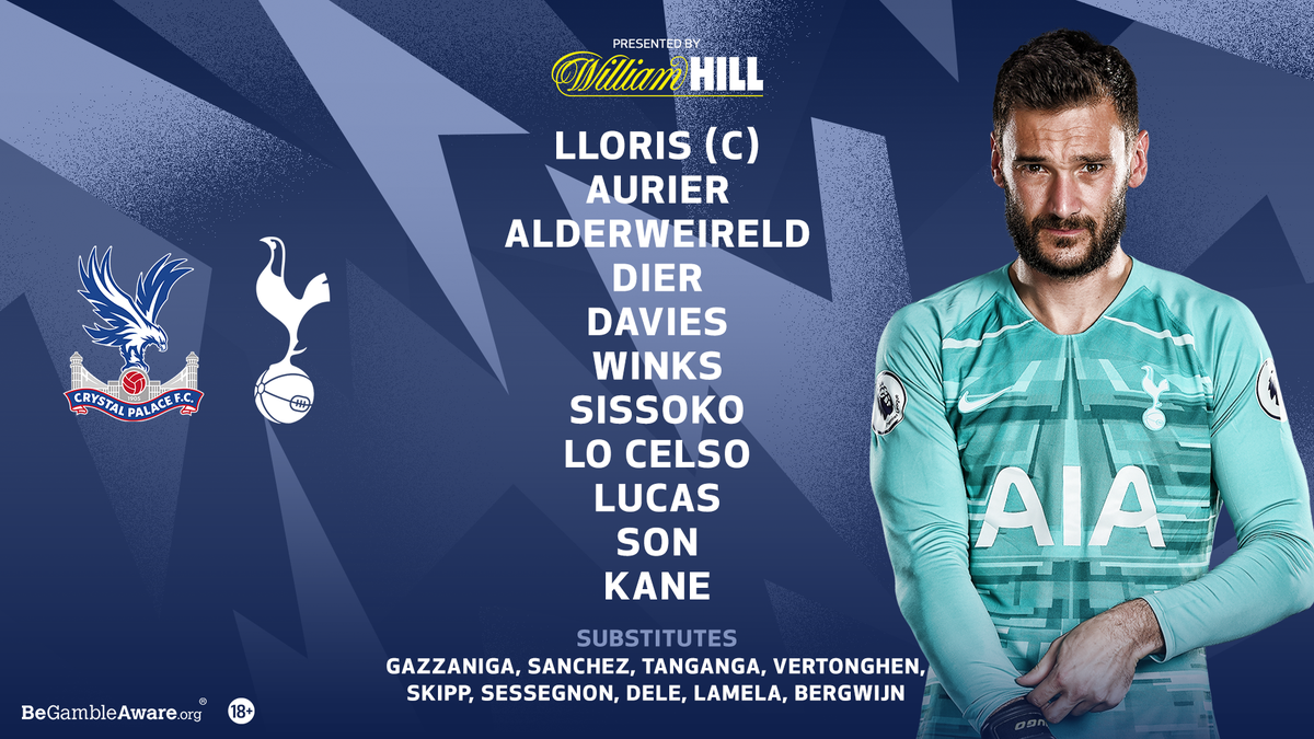 SpursOfficial's tweet photo. 𝗧𝗘𝗔𝗠 𝗡𝗘𝗪𝗦! 

📋 Lloris (C), Aurier, Alderweireld, Dier, Davies, Winks, Sissoko, Lo Celso, Lucas, Son, Kane.

📱 @WilliamHill latest (18+)
https://t.co/CWUmvvvatz

#THFC ⚪️ #COYS https://t.co/Qdye0BsMp6