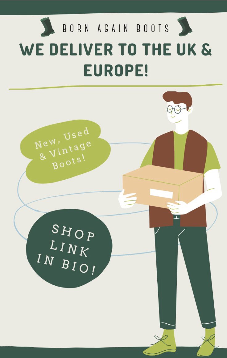 BootsBorn's tweet photo. We deliver to the UK & EUROPE!๐ 3 working days delivery to over 24 countries!๐ฆ The best place for new, used & vintage boots๐ข๐ #uk #europe #shipping #shipment #deliver #delivery #deliveries #post #postage #hermes #ups #parcelforce #ebay #packlink #parcelmonkey #nextday https://t.co/fU7biPWkNK