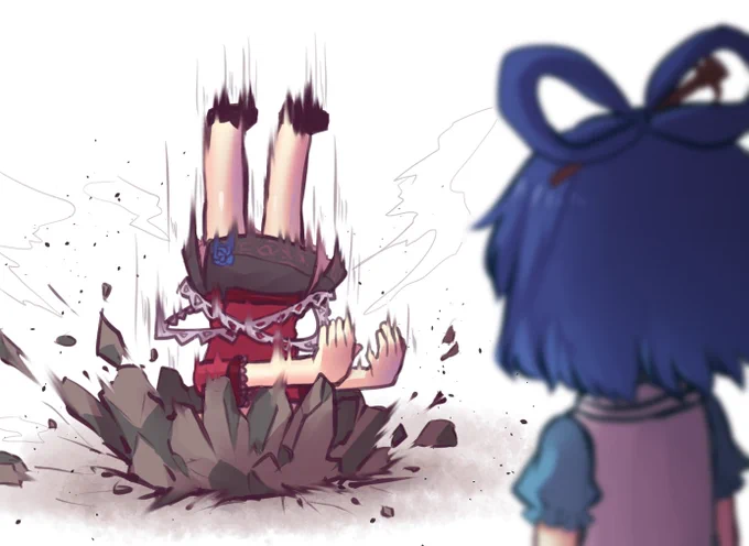 #深夜の真剣お絵描き60分一本勝負 
勢いで地面に突き刺さってしまった芳香 