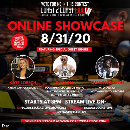 Mts_Capobadman's tweet photo. Just voted for Kane to perform for $50K Prize at #8/31 | Judges: A&amp;R at Motown | A&amp;R at Capitol | Platinum Producer! https://t.co/87adFVcKE2 #Coast2Coast https://t.co/QPqQ890UfQ