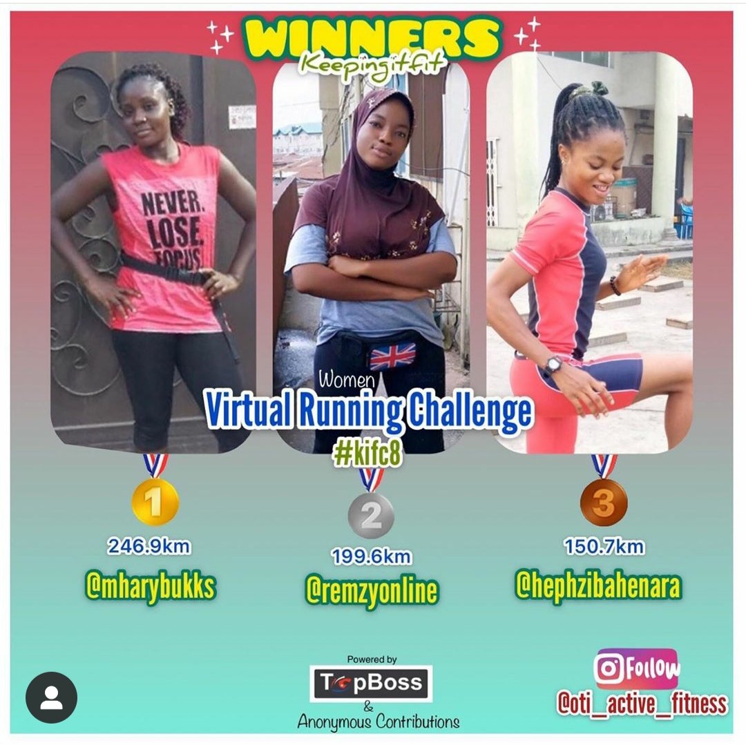 fit_trackers's tweet photo. Congratulations To Our Trio (Mary @marybhukks, Zainab & Ope) On Coming 1st & 2nd Female Category & 2nd Male Category In The #KeepingItFit Virtual Running Challenge
.
.
#FitTrackers Wish You Guys More Wins
Team Bring It Home. https://t.co/3i3tBjAHeE