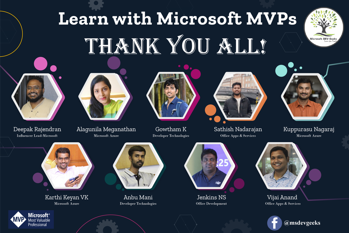 msdevgeeks's tweet photo. "The fruit of Success is very Tasty!!!"
Successfully Completed "Learn with Microsoft MVPs" Webinar Series with the help of our 8 MVPs. We had around 500+ participants attended this webinar.
Thanks to all the Speakers & Participants
#IndiaMVP #indiabuzz #msdevgeeks
#Cloud #Azure https://t.co/c6yWo7ZRDV
