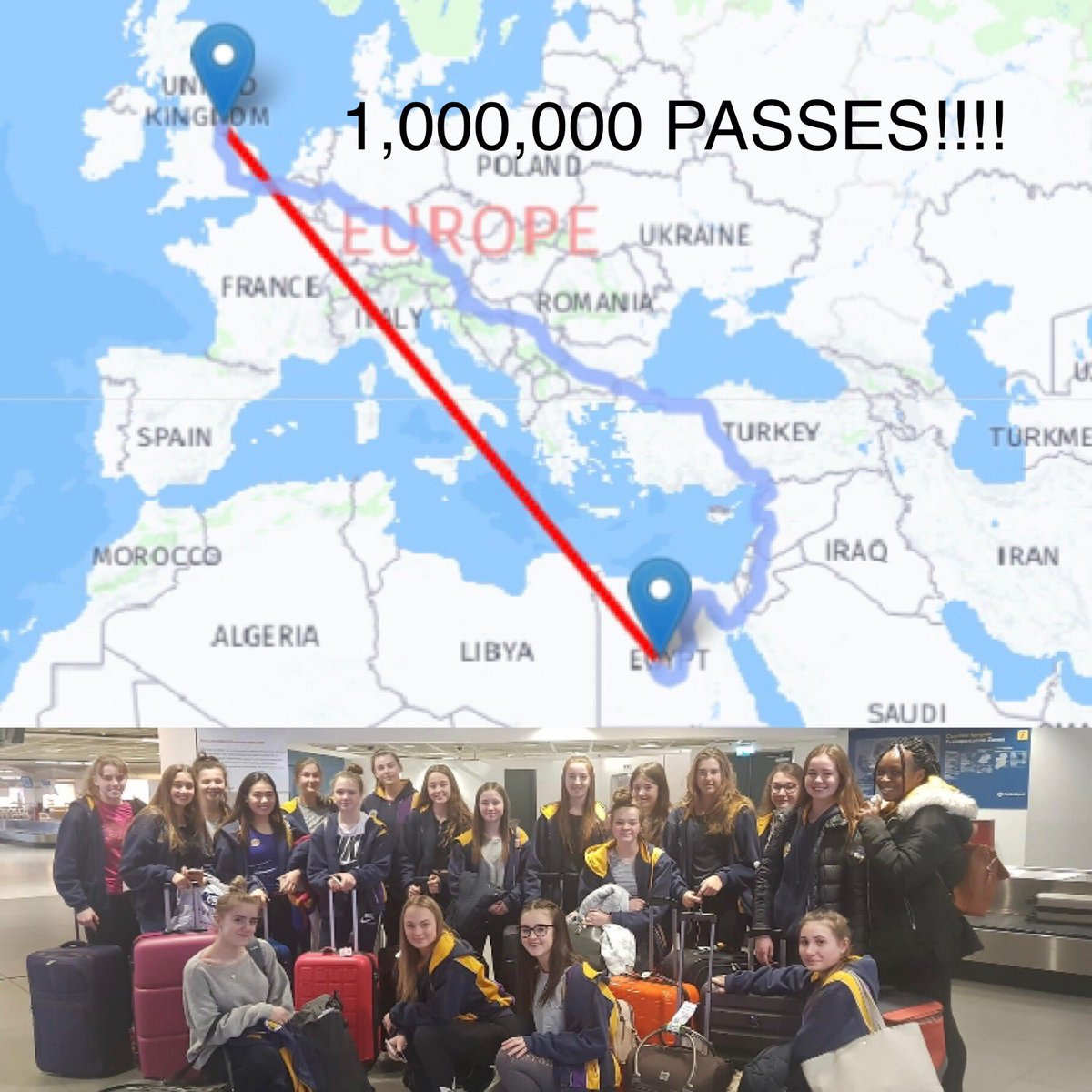 1 MILLION PASSES!! Which is the equivalent of 4,000km (the distance from Brigg to Egypt!) Well done to everyone that is still taking part in this challenge! Let’s keep this up #netball #aspirenetball #passaroundtheworld