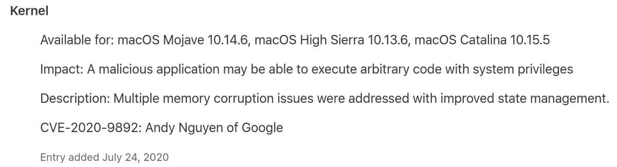 theflow0's tweet photo. Oh forgot to mention that I received my first Apple CVE :) https://t.co/W9o7eI3Dox