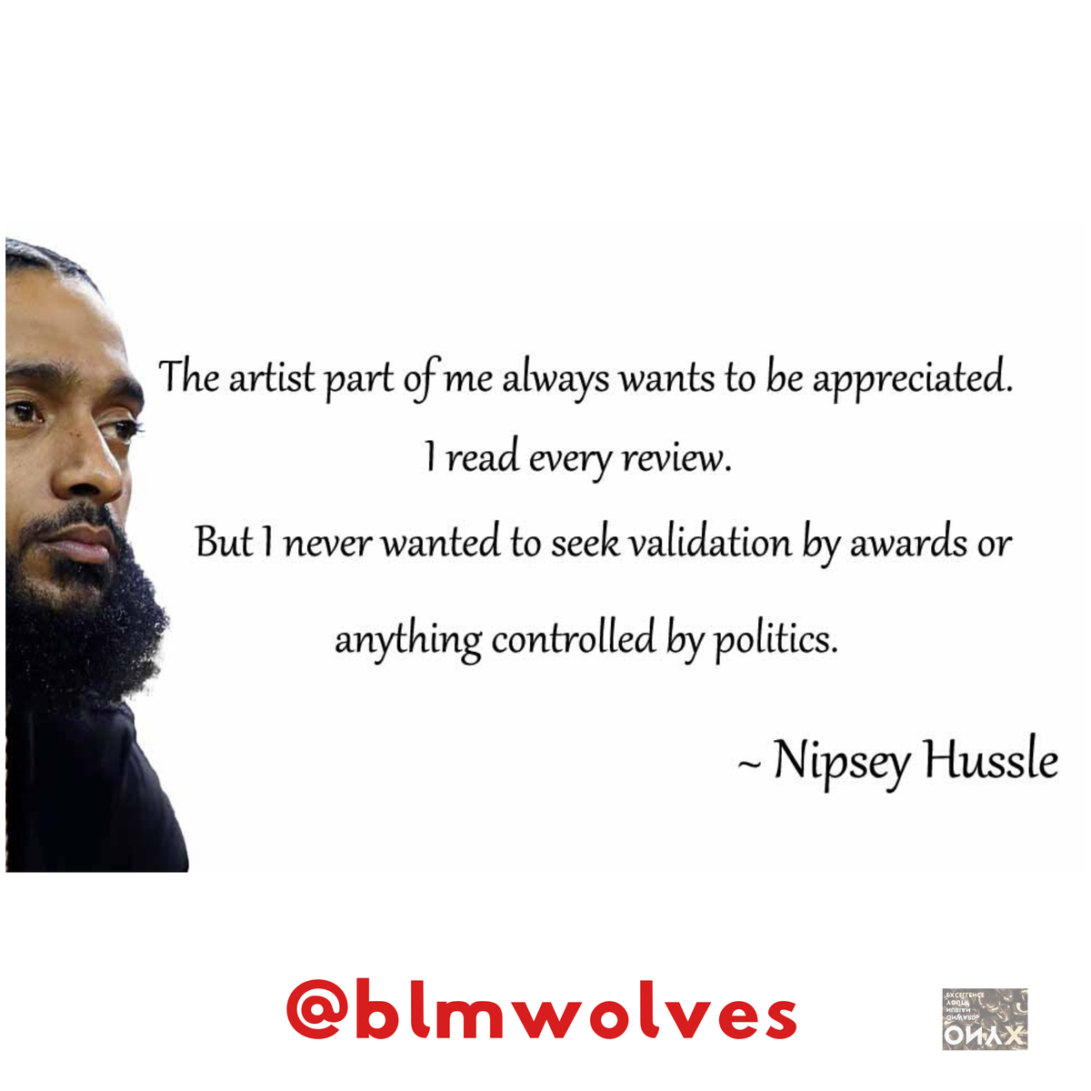 blmwolves's tweet photo. Self Love means being yourself and not needing to be validated by others.
Before you spend your life trying to please others, please yourself.
🤍
🤎
#NipseyHussle
#King
#Quotes
#QOTD
#SelfLove
#BlackLivesMatter
#BlackLivesSTILLMatter
#BLM
#blmmovement
#blmwolves 
🖤 #OneLove https://t.co/F4z47ZsYjG