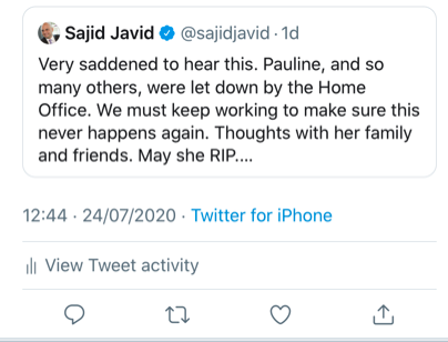 (Sidebar while we’re on humanity and treating people with respect: here’s  @SajidJavid, who unveiled this scheme while Home Secretary, getting Paulette Wilson’s name wrong. You couldn’t make it up.) [14/25]