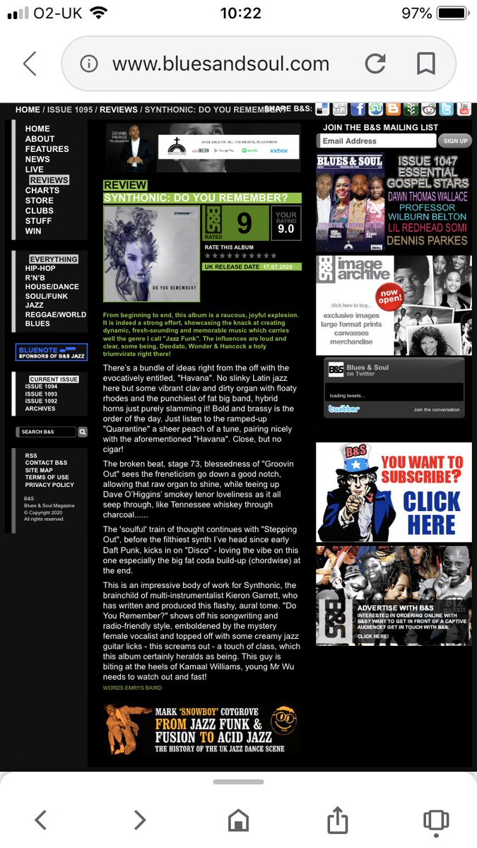synthonicbeats's tweet photo. Nice review from @BluesandSoul magazine 😊 #funk #soul #jazz #fusion #rnb #groove #music #review https://t.co/QVChk6lnlI