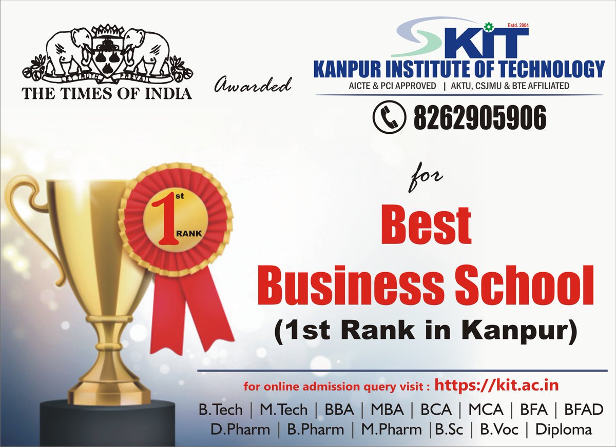 #Timesofindia #BestBusinessSchool #1stRank #KIT #Kanpur