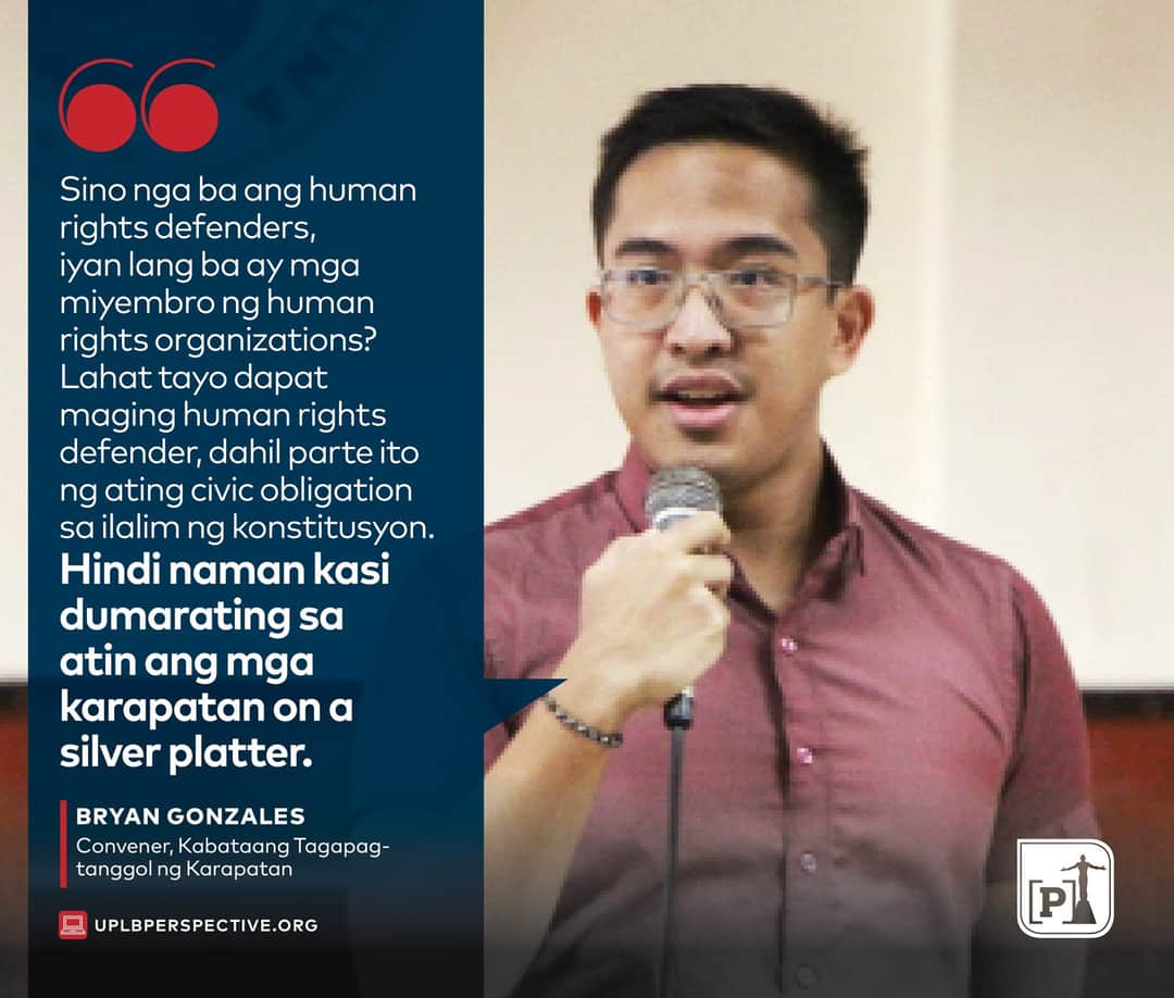 uplbperspective's tweet photo. Bryan Ezra Gonzales of the Kabataang Tagapagtanggol ng Karapatan and the National Society of Parliamentarians provided a brief history on attacks towards progressive individuals. He also talked about the struggle for human rights.
#SOYA2020
#STYP
#SONAgkaisa2020 https://t.co/R9uQJxLkcf