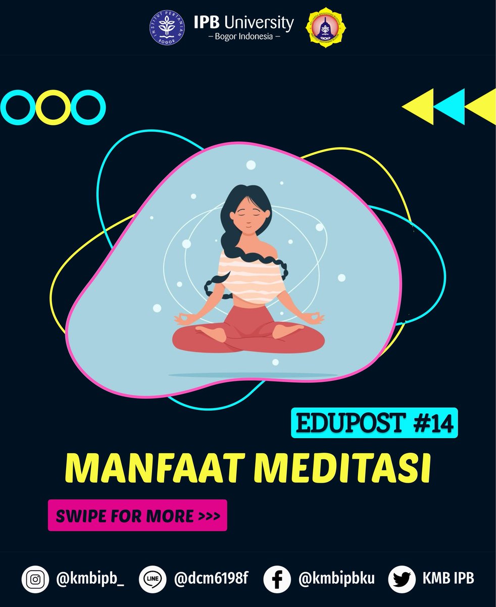 KMBIPB's tweet photo. [EDUPOST #14 : Manfaat Meditasi untuk Kesehatan Mental dan Fisik]

Dalam ajaran agama Buddha, meditasi sudah bukan hal yang asing untuk dilakukan. Manfaat meditasi seringkali disepelekan. Aktivitas yang menenangkan hati dan pikiran ini punya banyak manfaat untuk kesehatan. https://t.co/nGUvO3sSAo