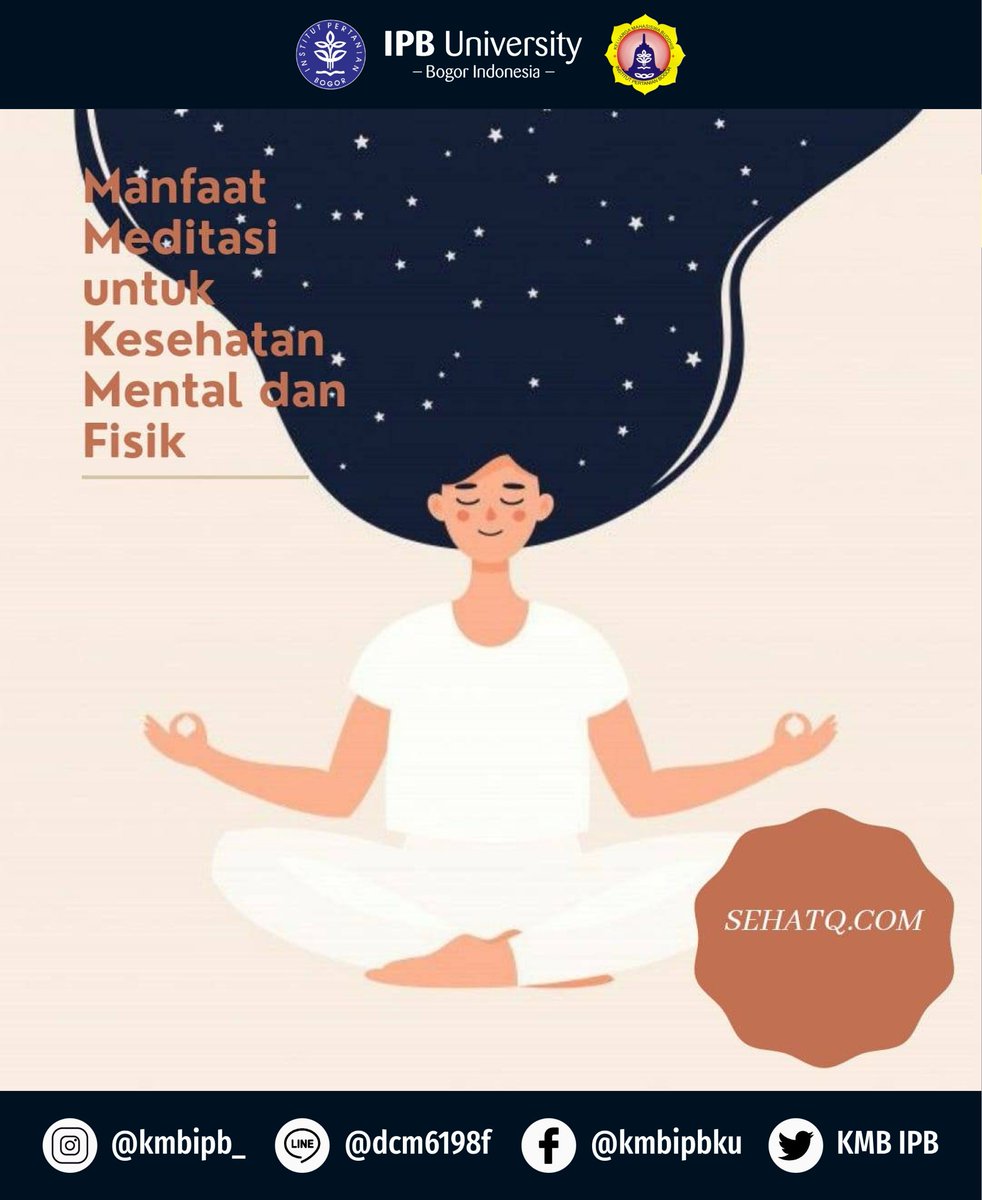 KMBIPB's tweet photo. [EDUPOST #14 : Manfaat Meditasi untuk Kesehatan Mental dan Fisik]

Dalam ajaran agama Buddha, meditasi sudah bukan hal yang asing untuk dilakukan. Manfaat meditasi seringkali disepelekan. Aktivitas yang menenangkan hati dan pikiran ini punya banyak manfaat untuk kesehatan. https://t.co/nGUvO3sSAo