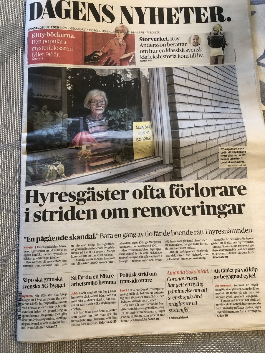 HKvint's tweet photo. Dagens Nyheter! Tack. En fråga om rättvisa solidaritet och girighet har äntligen fått sin rättmätiga plats. På första sidan! Dags att den även kommer upp på första plats för politiken. Rätten till ett hem är en grundsten för ett tryggt och demokratiskt samhälle. https://t.co/u8YJtN43CC