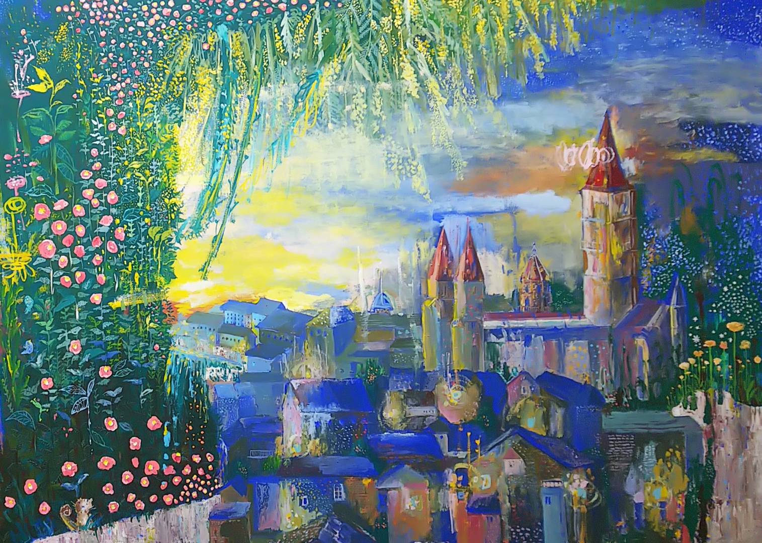 【春の夜空】アクリル画 F3 風景画 絵画 夕映えの春】アクリル画 F3 風景画 絵画 （風景画の作品一覧