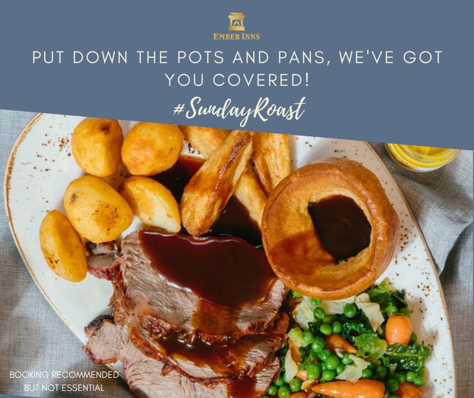 QueensHeadChis's tweet photo. It’s Sunday roast time! ❤️
Why not come & enjoy one of our delicious roast dinners & a smooth drink on this sunny Sunday? 🌞
Come and walk in or book for your next visit! 🍹🍻
#sundayroast #sunnysunday #emberinns https://t.co/T2SbAcjMOe