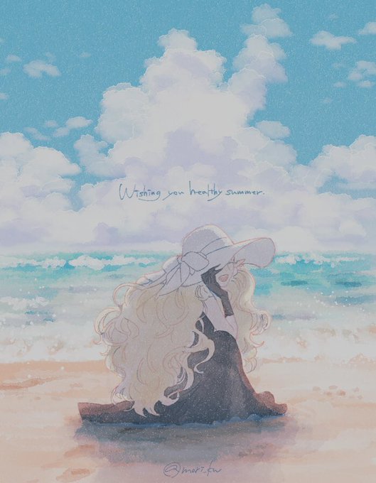 海の日に描きかけてたの暑中見舞いにしました。みなさまが健やかに過ごされますように? #いっぱい拾う魔女の話 