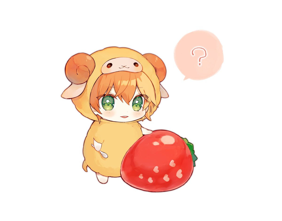 hoshizora rin 1girl solo orange hair strawberry green eyes food ?  illustration images