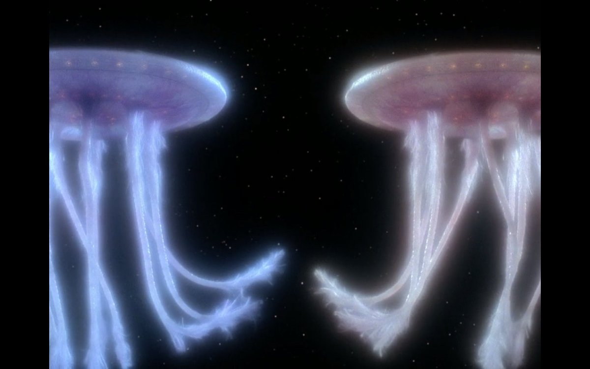 Boy Giant Shapeshifting Vacuum Dwelling Jellyfish Alien (L), and Girl Giant Shapeshifting Vacuum Dwelling Jellyfish Alien (R).