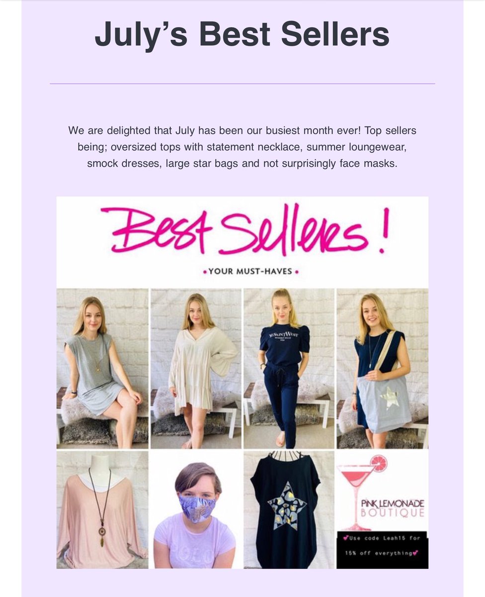 pinklemonadebou's tweet photo. #sundayvibes
💕🌟Shop July’s Best Sellers🌟💕
✨Use code Leah15 at the checkout for 15% off any purchase✨
https://t.co/RXIgm9HO4F
#bestsellers #mostwanted #oversizedtop #smockdress #loungewear #starbag #necklacetop #facemask #fashion https://t.co/I95LPzO5es