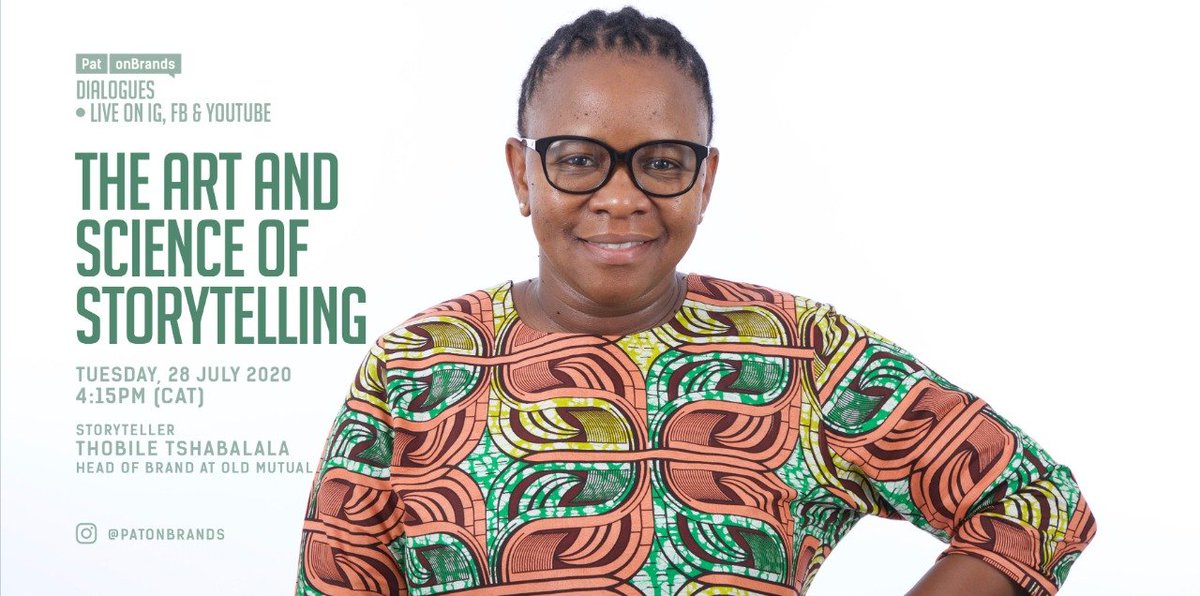 PatOnBrands's tweet photo. Join the Pat onBrands Dialouge this Tuesday at 4:15PM (CAT) sharp as we will be joined by the Head of Brand @OldMutualSA, Thobile Tshabalala. Expect to draw knowledge on 'The Art & Science of Storytelling' live on our social media platforms. #POBDialouges https://t.co/D1aOOIltoV