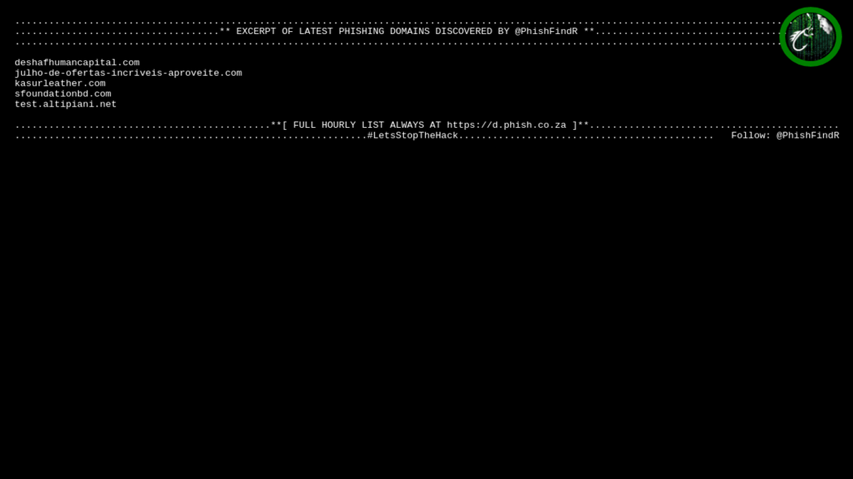 PhishFindR's tweet photo. 🎣 PhishFindR Found:
5 NEW #Phishing #Domains 🌐
@ 13:13:05 > https://t.co/D0bPPArRxa

🌐 Found Today: 232 > https://t.co/D0bPPArRxa
2020-07-26 🦈

#cybersec #cybersecurity #infosec #malware #dataviz #datamunching https://t.co/HHK6zb799b