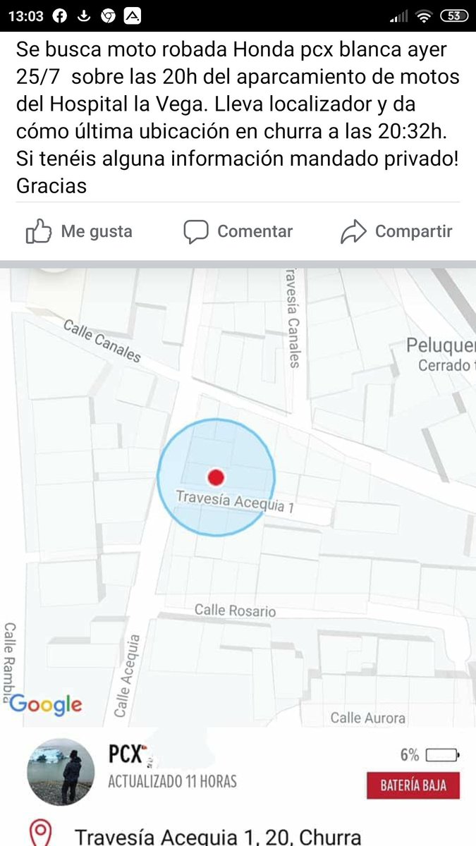 mborjac's tweet photo. Se busca moto robada Honda pcx blanca ayer 25/7  sobre las 20h del aparcamiento de motos del Hospital la Vega. Lleva localizador y da cómo última ubicación en churra a las 20:32h.
Si tenéis alguna información mandado privado! Gracias @MurciaPolicia https://t.co/Y6EVklJHIn