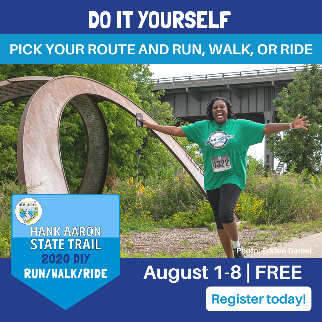 HankAaronTrail's tweet photo. Hank Aaron State Trail DIY Run/Walk/Ride week kicks off Saturday morning! Register FREE today to join in on all the fun! https://t.co/thbRpfPZbP
#HankDIY https://t.co/9OcwU9Lz00