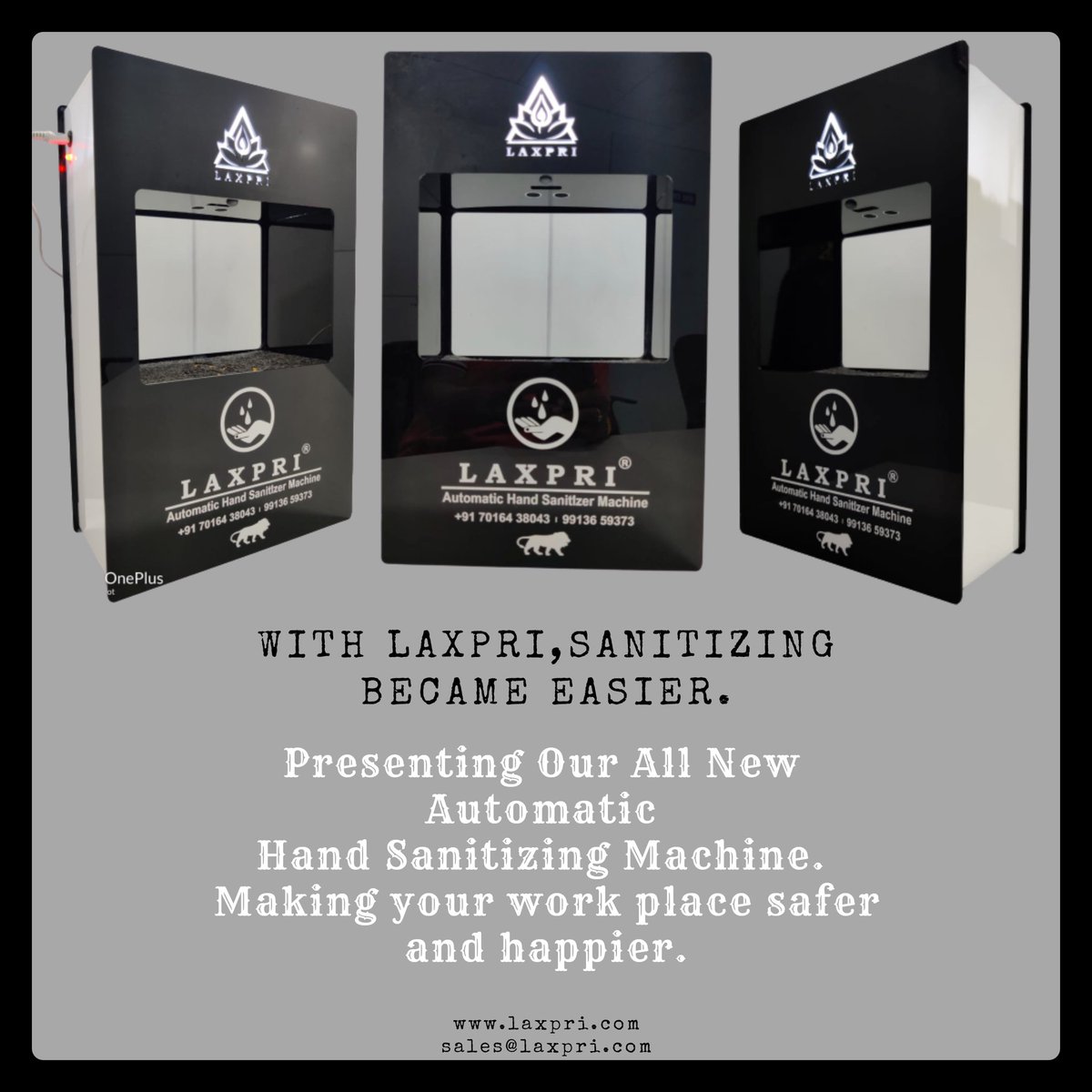 LaxpriFreezer's tweet photo. Laxpri's Made in India Automatic Hand sanitizer Machine, making your work place safer and happier. With Laxpri,
sanitizing became easier.
Order one for you fast, 
Contact us at 
Number : 99136 59373 &amp; 70164 38043
Or Dm for price and product detail. 
What are you waiting for, https://t.co/Jh6fT2fi2u
