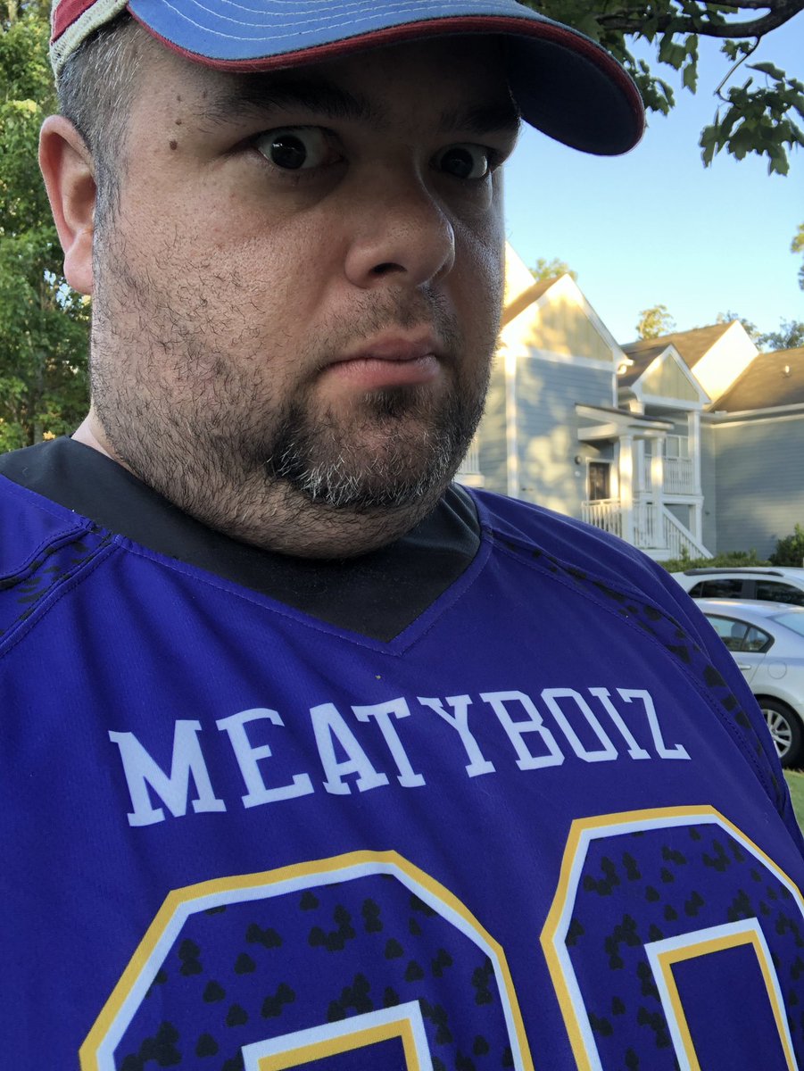 MeatyBoiz's tweet photo. Here we see @RealRyanFirster showing off his official Meaty Boiz e-sport Jersey! Available today! Just find someone that makes custom jerseys, provide them all the specifications needed to be official, and then pay what they charge you! You’ll probably get it when they’re done. https://t.co/eO0cxwab42