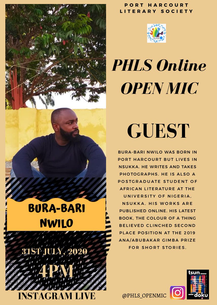 Phlsopenmic's tweet photo. It's a brand new week. Phls Open Mic is this Friday, 31st July, 2020. On IG @Phls_openmic

This month's online open mic will be an interesting one as we will engage our July guest Bura-Bari Nwilo in a conversation on an important topic that is hardly ever talked about. https://t.co/8SCJ1MISkC