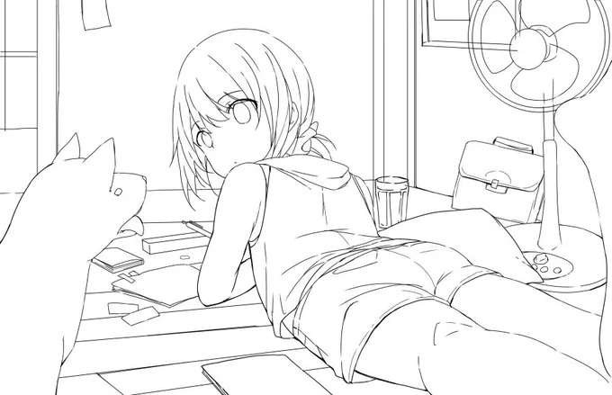 線画 こういう角度は描けないから自撮りトレス 膝裏違うから直さないと… 