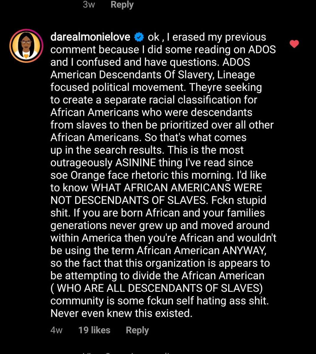 Talib Kweli recently shifted his anti-Yvette Carnell and anti-ADOS campaign to Instagram with the same propaganda & talking points. He smeared another woman, George Senate candidate, Tamara Shealey, for identifying as  #ADOS. He targets any affiliation with Yvette Carnell.