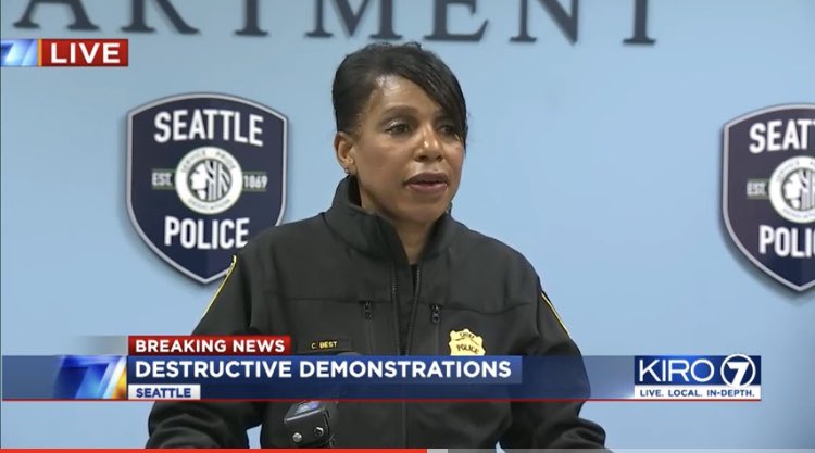 21 Seattle Officers injured, 40 arrests after SPD declared a RIOT.

An IED blew an 8” hole in a Police Precinct cement wall. When the Chief was asked about this attack, her hard-hitting response -

“It was disheartening...”

Underwhelming to say the least!
youtu.be/AcLBuREDQOU